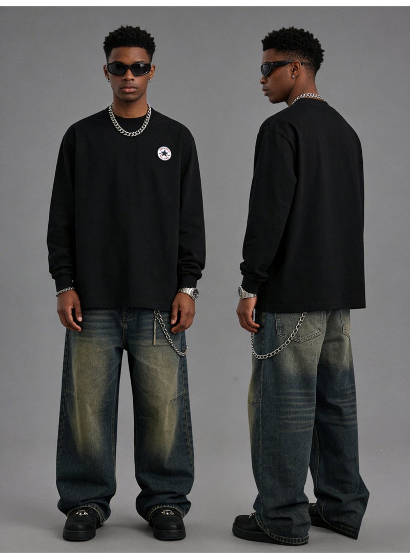 CONVERSE loose casual long-sleeved round neck T-shirt-suitable for both men and women, cotton sports shirt with logo, casual and fashionable street clothes in China. - Image 1